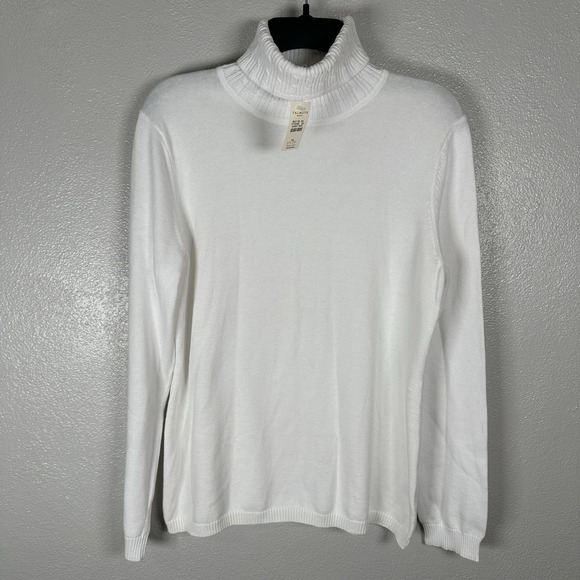 Talbots Sweaters - Talbots 100% Cotton Cable Knit Turtleneck Size Medium White Long Sleeve Classic